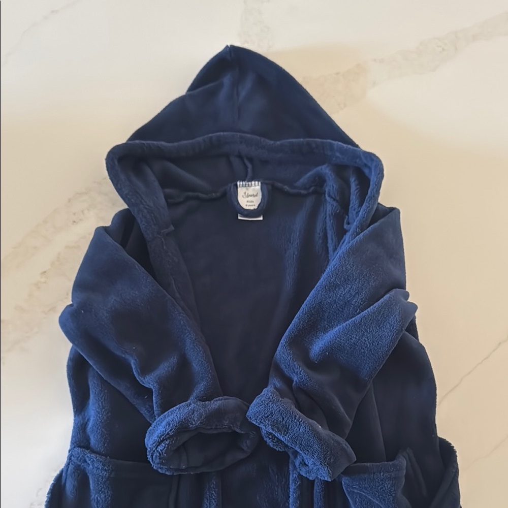 Kids Plush Blue Hooded Robe